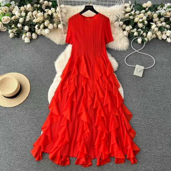 LE2514 2025 Luxury Draped Tassels Midi Dresses Female Ruffled Long Evening Dress Socialite Evening Gown Elegant Party Long Dress