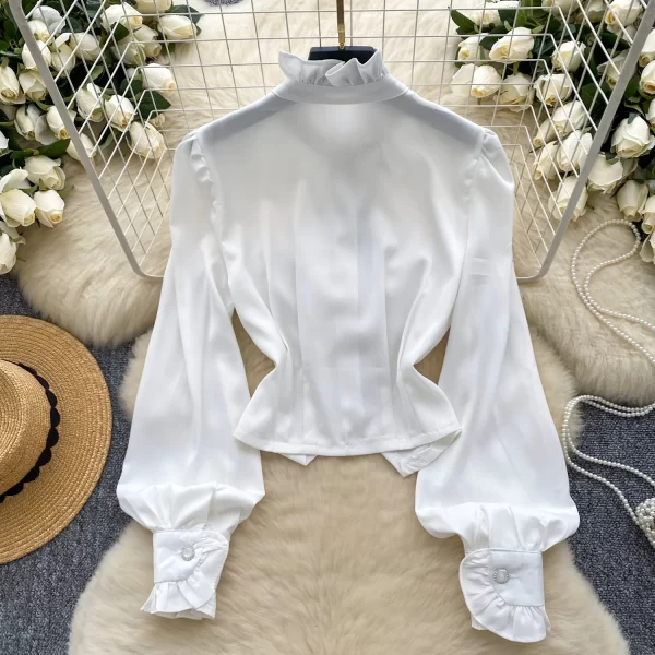 LW0371 French Top 2025 Spring Flower Waist Full Long Sleeve Single Breasted Chic Shirt Blouses Elegant Women Ladies