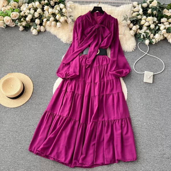 LE2502 Socialite Holiday Party Chiffon Maxi Cake Dresses Female Banquet Prom Dress Women Boutique Belted Ruffled Evening Gown