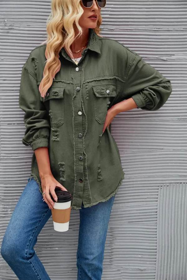 Drop Shoulder High Quality Washed Jeans Long Sleeve Coat Women's Denim Jacket
