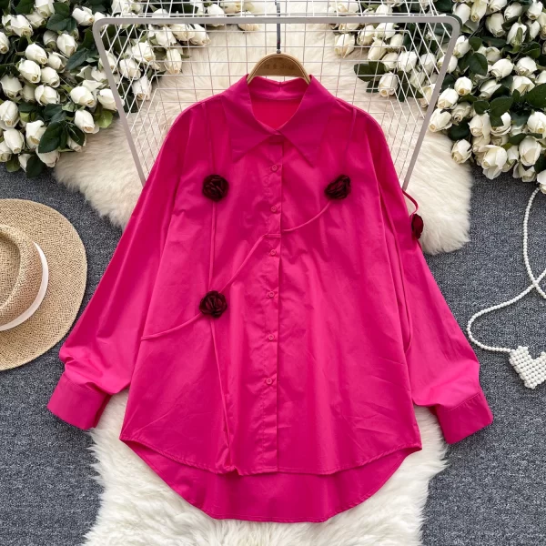 LW0505 Niche Design Sense Three-Dimensional Flower Shirt Women Loose Chic Light Luxury Blouse Tops for Women Formal