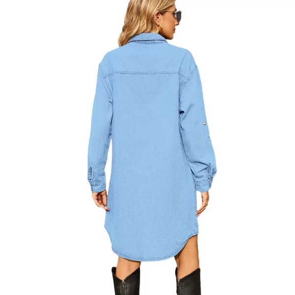 New Washed Denim Loose Casual Long Sleeve Dress With Adjustable Buckle