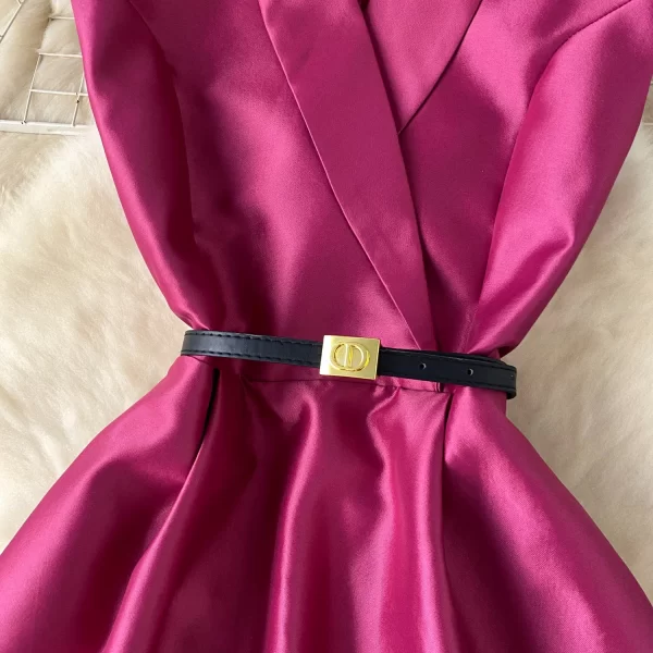 LE2447 Mature Boutique Ladies Evening Gown Hepburn Formal Suit Collar Sleeveless Belted Dinner Dress Elegant Large Swing Dress