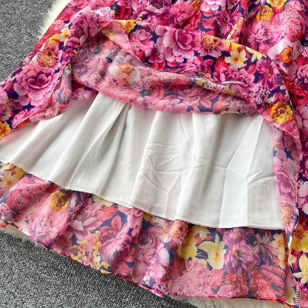 LE2441 2025 Women'S Boutique Chiffon Dresses Elegant Floral Printed Dress Office Ladies Holiday Socialite Party Flowing Robe