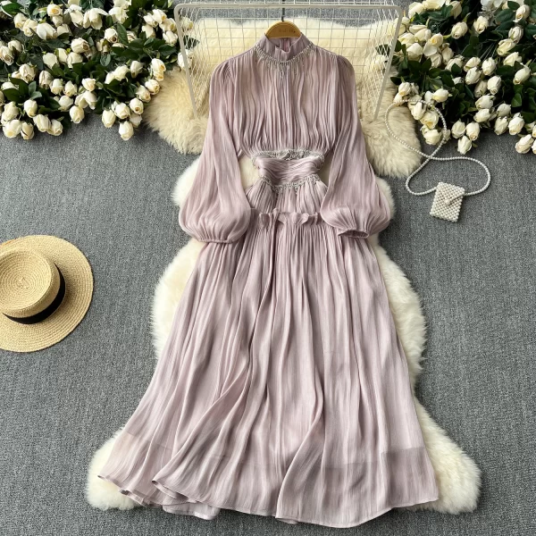 LE2504 Runway Midi Dresses Heavy Industry Chain Fringe Flowery Long Dresses Women Boutique Outfit Socialite Holiday Party Dress