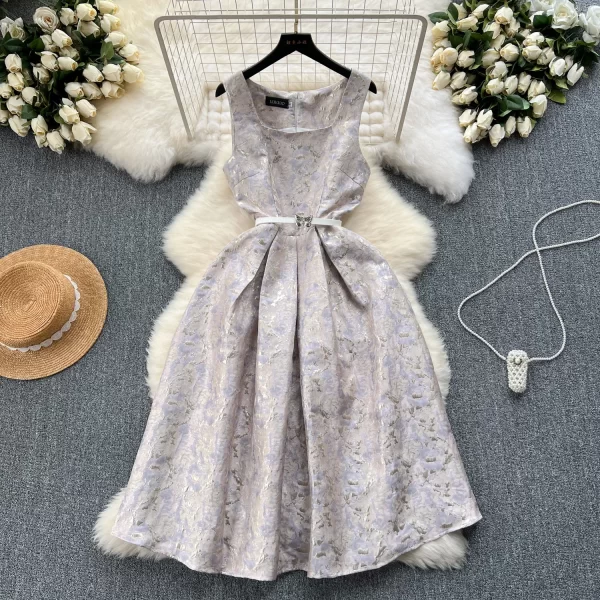 LE2456 Exquisite Gilt Jacquard Dinner Party Halter Dress Royal Sister Boutique Ladies Large Swing Long Dress Chic Banquet Robe