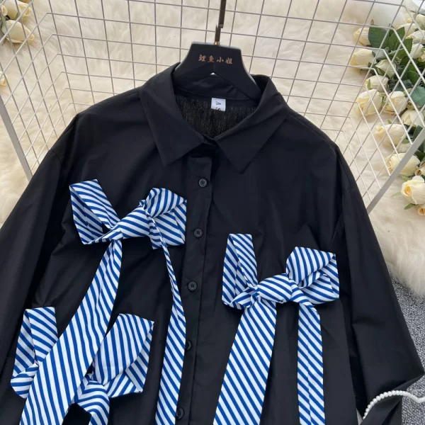 LW0364 Light Luxury Simple Senior Sense Striped Shirt Loose Irregular Tie Design Chic Blouse 2025 Spring Tops for Women Formal