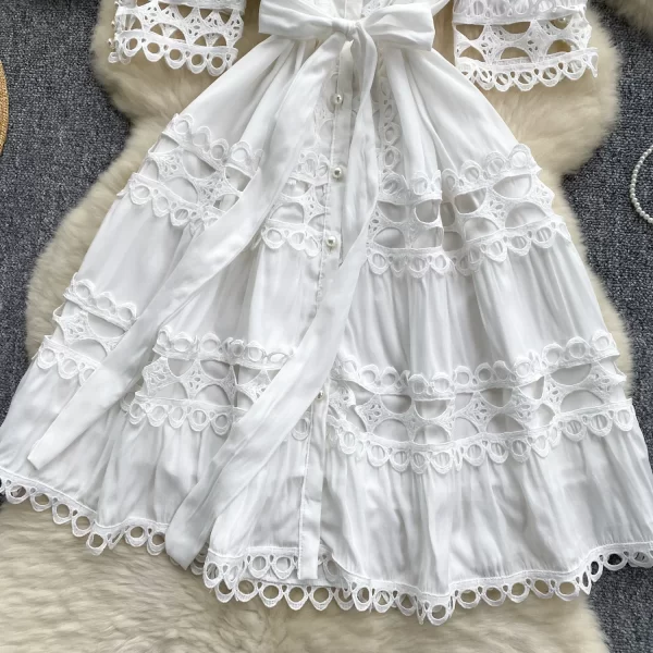 LE2574 Court Style Women Boutique Lace Elegant Party Dresses Hollow Hook Flower Lace Patchwork Mini Dress A-Line Female Dresses