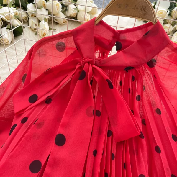 LW0369 2025 Spring Everything Chiffon Shirt Bow Tie With Lantern Sleeve Polka Dot Shirt Woman Shirts for Women Tops
