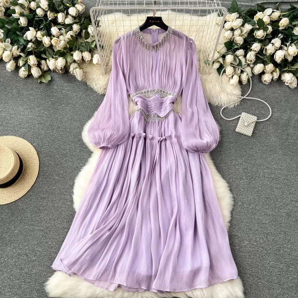 LE2504 Runway Midi Dresses Heavy Industry Chain Fringe Flowery Long Dresses Women Boutique Outfit Socialite Holiday Party Dress