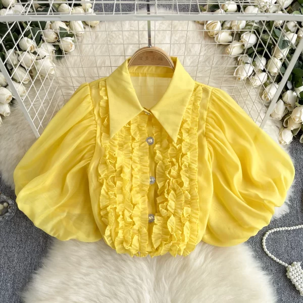 LW0513 Blouses Elegant Women Shirt for Women Sweet Fungus Lace Patchwork Niche Retro Perspective Chic Top
