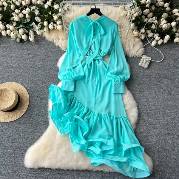 LE2501 2025 Socialite Holiday Party Midi Dresses Female Banquet Prom Dress Irregular Hemline Women Boutique Belted Evening Gown