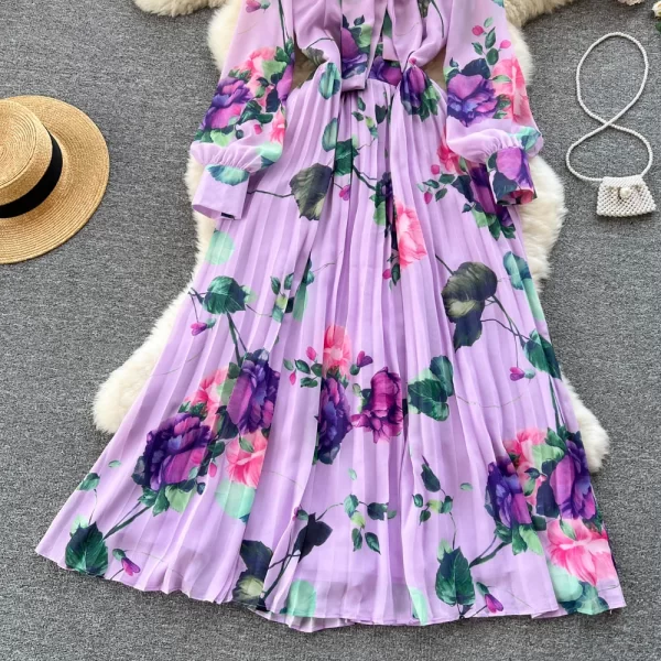 LE2564 Autumn Elegant Party Maxi Dresses 2025 Retro Pleated Printed Dress Women'S Boutique Sailor Collar Floral Holiday Robe