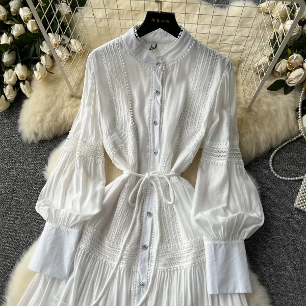 LE2554 Vintage Embroidery Elegant Dresses Ladies Simple Lace Stitching Maxi Dresses Holiday Parties Casual Long Evening Dress