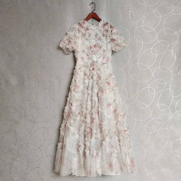 LE2544 High Quality Lace Dresses Elegant Socialite Vacation Gauze Dress Embroidery Evening Gown
