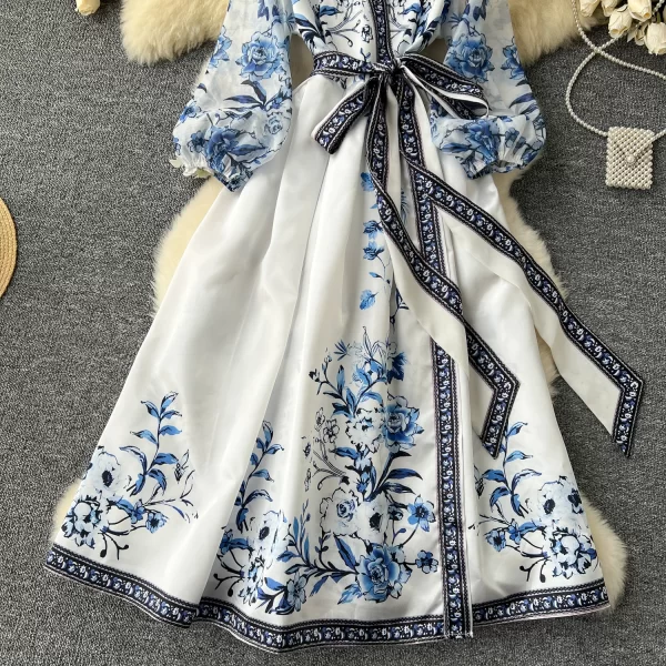 LE2465 Ethnic Style Large Size Print Dresses Socialite Dinner Party One-Piece Wrap Maxi Dress Women Elegant Belted Evening Gown