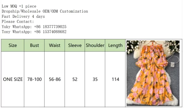 LE2438 Holiday Flowers Printed Dress Woman Off-The-Shoulder Ruffled Chiffon Long Dress Beach Vacation Party Flowing Dress Robe