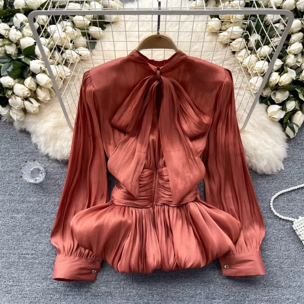 LW0512 Senior Sense Waist Waist Shirt Women Careful Machine Binding Design Chic Ruffle Blouses Elegant Women