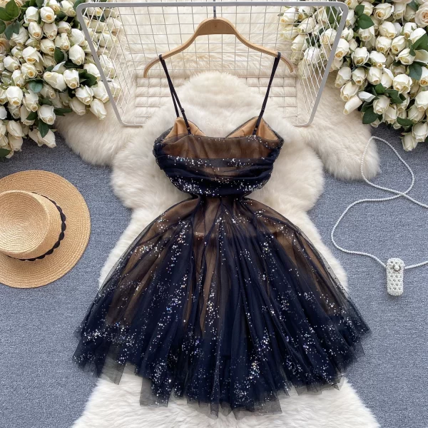 LE2506 Gentle Mini Princess Dresses Lady Delicate Pleated Mesh Short Dress Pleated Lace Prom Halter Dress Wedding Woman