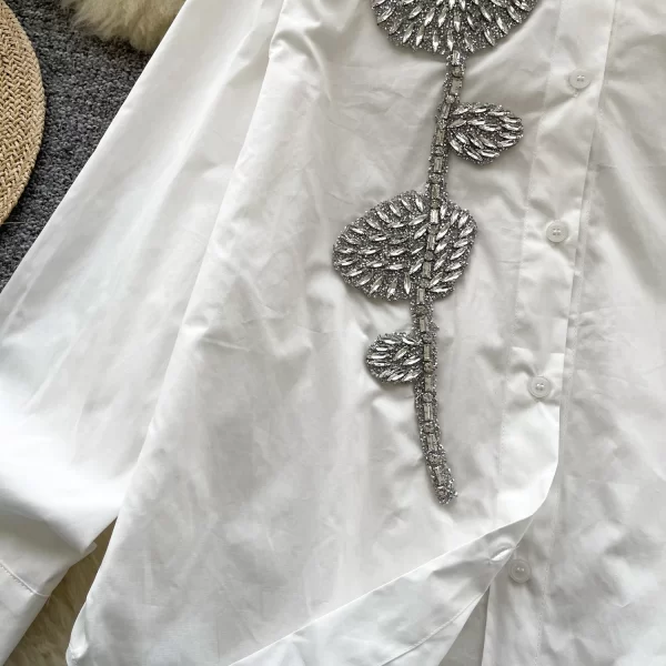 LW0591 Spring Day Shirt 2025 New Diamond-Encrusted Three-Dimensional Flower Single Breasted Shirts for Women Tops