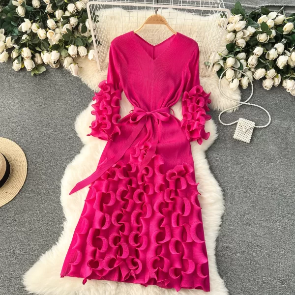 LE2508 Style Midi Evening Dresses Female Three-Dimensional Flanged Design Gown Socialite Long Party Dress