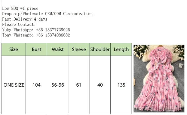 LE2440 Women'S Boutique Clothing Haute Couture Printed Chiffon Dress Flounce Edge Patchwork Pleated Dresses Lady Holiday Robe