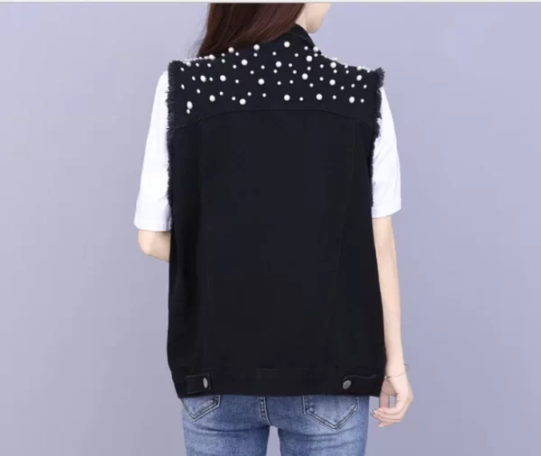 Fashion High Quality Rhinestone Ladies Jackets Pearls Beading Plus Size Blue Denim Coat Jean Jackets for Women