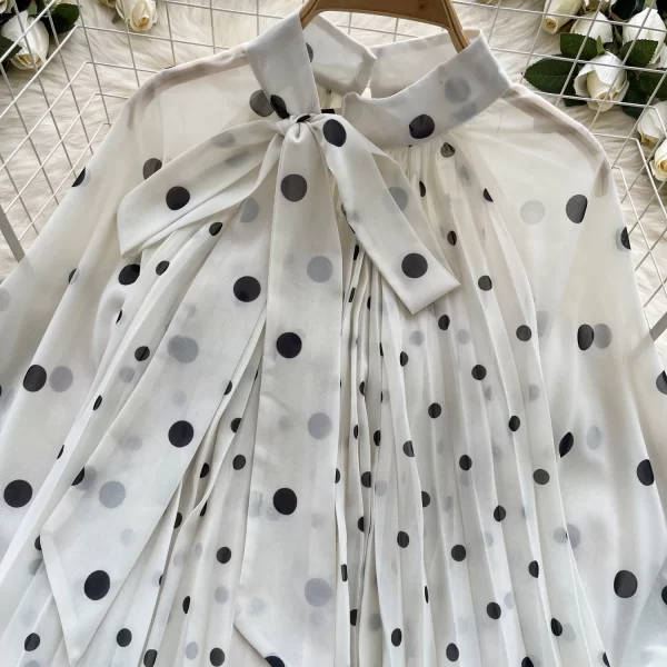 LW0369 2025 Spring Everything Chiffon Shirt Bow Tie With Lantern Sleeve Polka Dot Shirt Woman Shirts for Women Tops