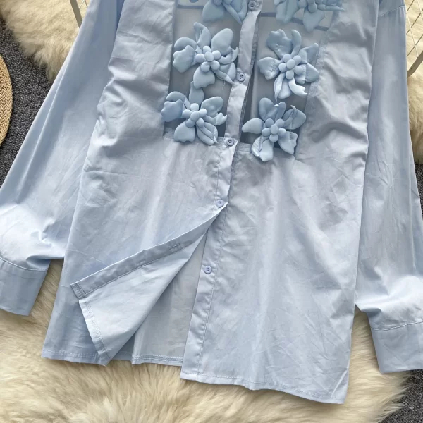 LW0374 French Shirt Women 2025 New Heavy Industry Flowers With Lapel Single-Breasted Top Blouses Elegant Women
