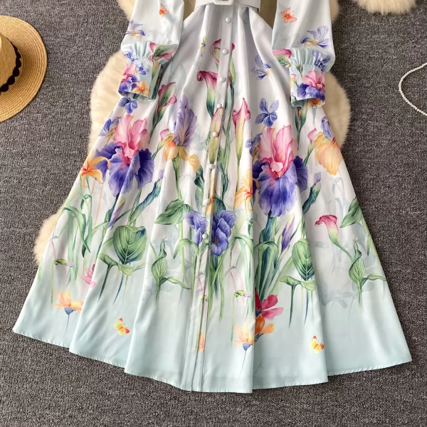 LE2561 Autumn 2025 Printed Dresses Ethnic Lantern Long Sleeve Ruffled Collar Holiday Maxi Dress Women'S Boutique Evening Gown