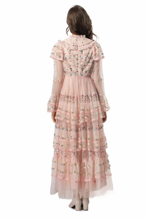 LE2542 High Quality Lace Dress Women Elegant Heavy Embroidery Sequin Long Dress European Socialite Holiday Party Mesh Dresses