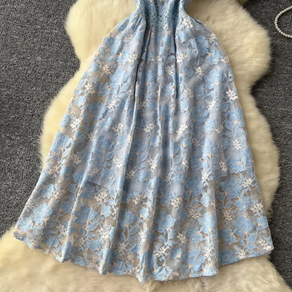 LE2571 Summer Retro Lace Elegant Party Dresses 2025 Women Boutique Hollow Hook Flower Embroidery Midi Dress A-Line Female Dress