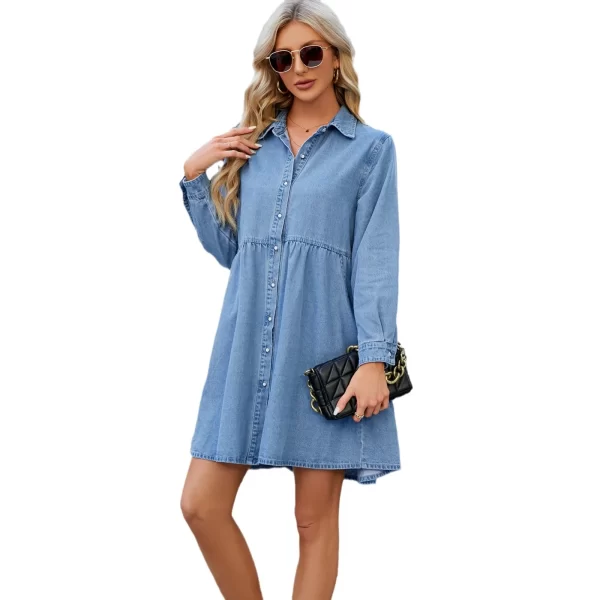 Sky Blue Buttoned Denim Jean Dresses Bodycon Sexy Mini Dresses