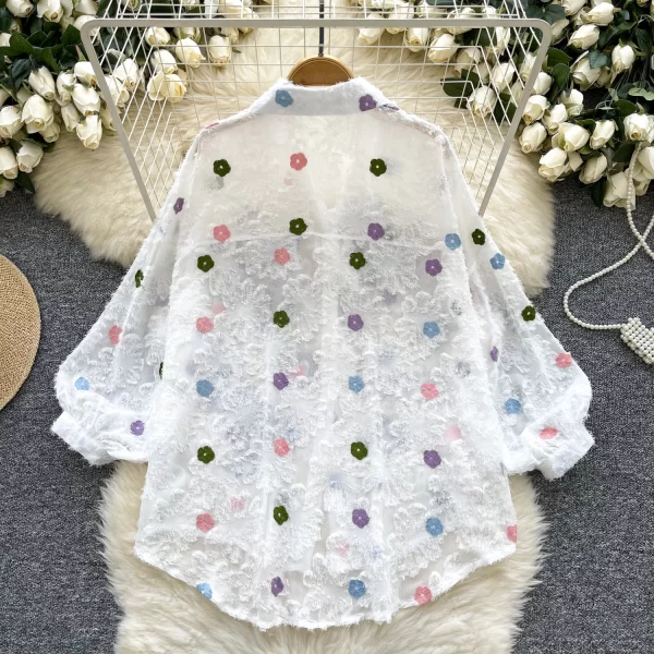 LW0368 2025 New Butterfly Sequin Embroidered Puffed Sleeve Shirt Women'S Mesh Temperament Top Blouses for Lady