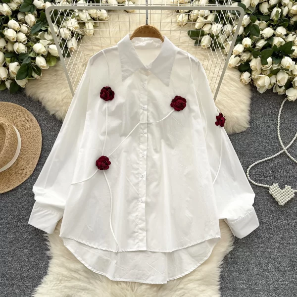 LW0505 Niche Design Sense Three-Dimensional Flower Shirt Women Loose Chic Light Luxury Blouse Tops for Women Formal