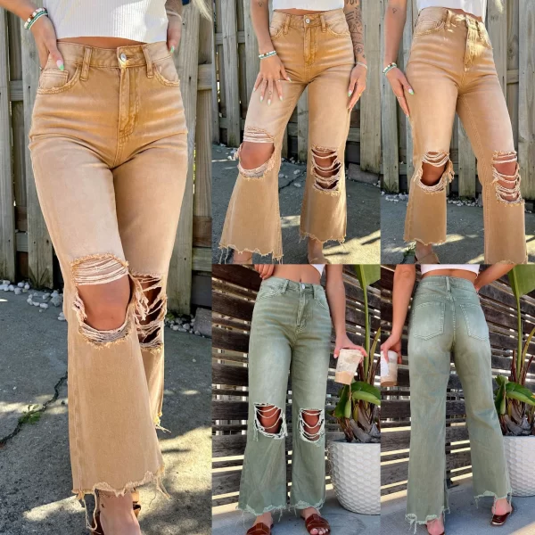 2025 High Quality Women's Ripped Jeans Straight Loose Jeans