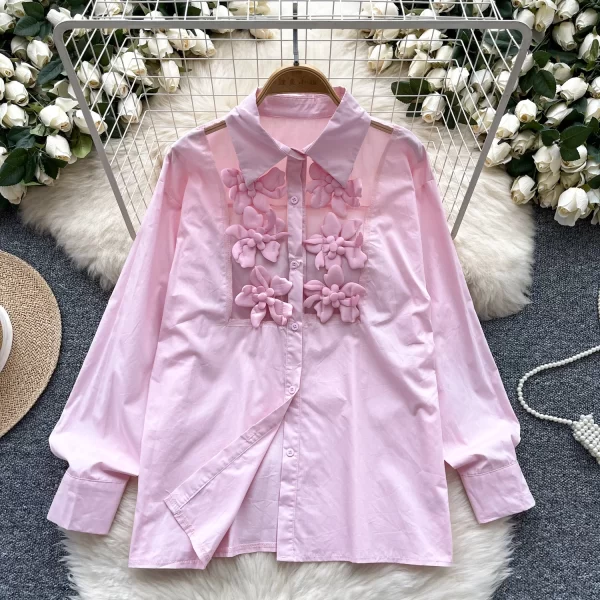LW0374 French Shirt Women 2025 New Heavy Industry Flowers With Lapel Single-Breasted Top Blouses Elegant Women