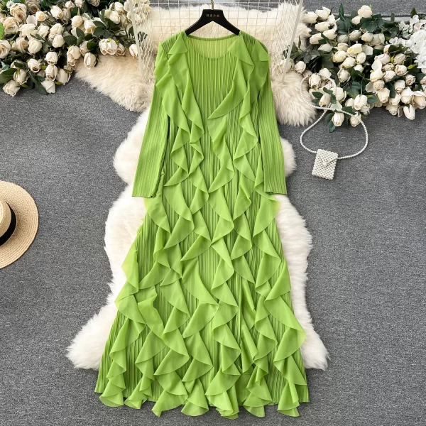 LE2512 Draped Ruffled Dress Female Banquet Woman Pleated  Loose Cake Dresses Lady Boutique Robe Socialite Holiday Dress