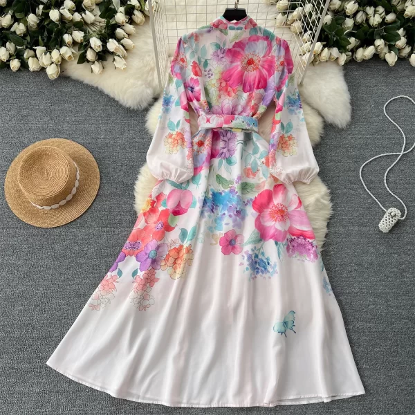 LE2560 Autumn 2025 Floral Series Printed Dresses Ethnic Lantern Long Sleeve Holiday Maxi Dress New Women'S Boutique Evening Gown