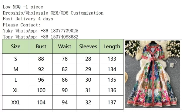 LE2474 Ethnic Maxi Flower Print Dresses Lady Elegant Suit Collar Evening Gown A-Line Socialite Party Belted Casual Shirt Dress