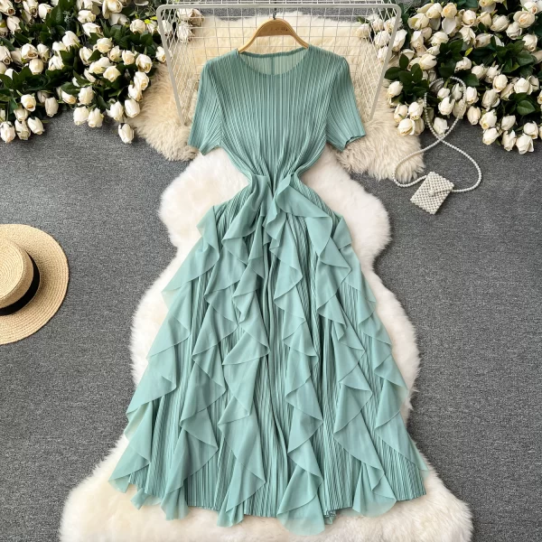 LE2514 2025 Luxury Draped Tassels Midi Dresses Female Ruffled Long Evening Dress Socialite Evening Gown Elegant Party Long Dress