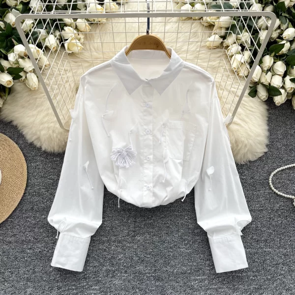 LW0361 Blouses Elegant Women Three-Dimensional Lace Fringe Loose Long-Sleeved White Shirt Woman Blouses Elegant Women Ladies