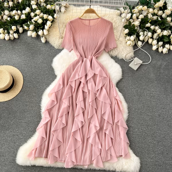 LE2514 2025 Luxury Draped Tassels Midi Dresses Female Ruffled Long Evening Dress Socialite Evening Gown Elegant Party Long Dress