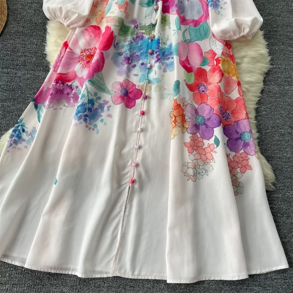 LE2560 Autumn 2025 Floral Series Printed Dresses Ethnic Lantern Long Sleeve Holiday Maxi Dress New Women'S Boutique Evening Gown