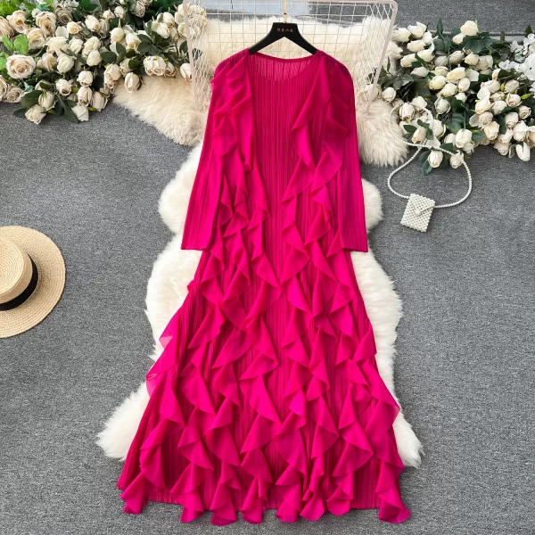 LE2512 Draped Ruffled Dress Female Banquet Woman Pleated  Loose Cake Dresses Lady Boutique Robe Socialite Holiday Dress