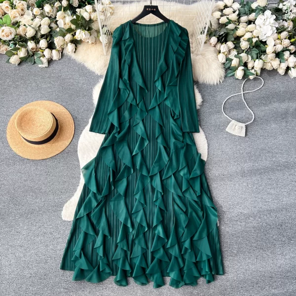 LE2512 Draped Ruffled Dress Female Banquet Woman Pleated  Loose Cake Dresses Lady Boutique Robe Socialite Holiday Dress