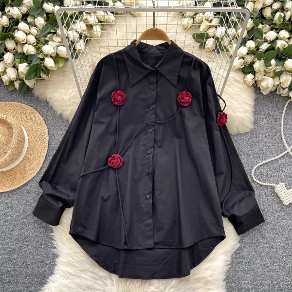 LW0505 Niche Design Sense Three-Dimensional Flower Shirt Women Loose Chic Light Luxury Blouse Tops for Women Formal