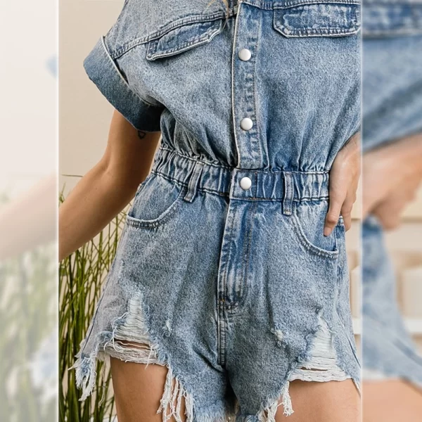 New Spring Women's Denim Jumpsuit Hollowed Out Fringed Loose Washed Jumpsuit Jeans Jeans One Piece Jumpsuit Women