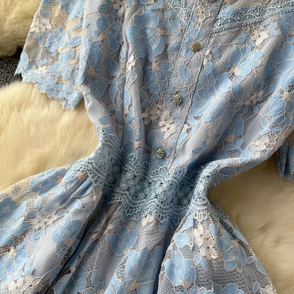 LE2571 Summer Retro Lace Elegant Party Dresses 2025 Women Boutique Hollow Hook Flower Embroidery Midi Dress A-Line Female Dress