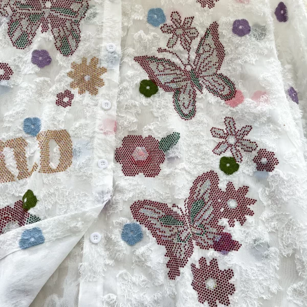 LW0368 2025 New Butterfly Sequin Embroidered Puffed Sleeve Shirt Women'S Mesh Temperament Top Blouses for Lady